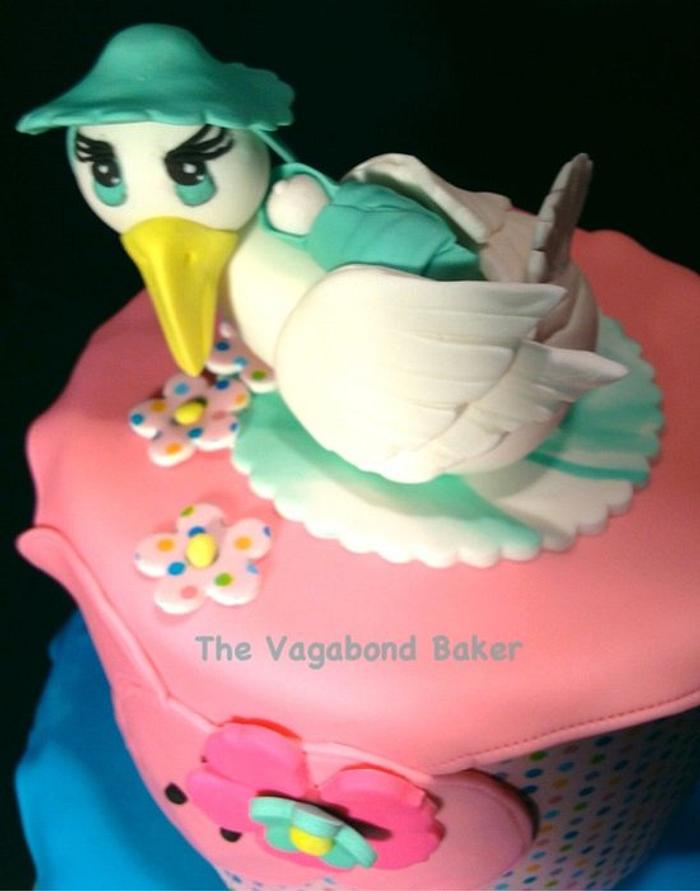 Stork and Puppy baby shower cake.