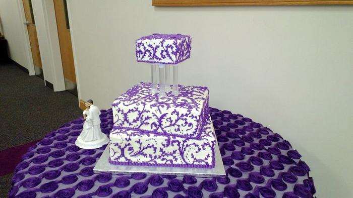 Purple Piped Wedding Cake