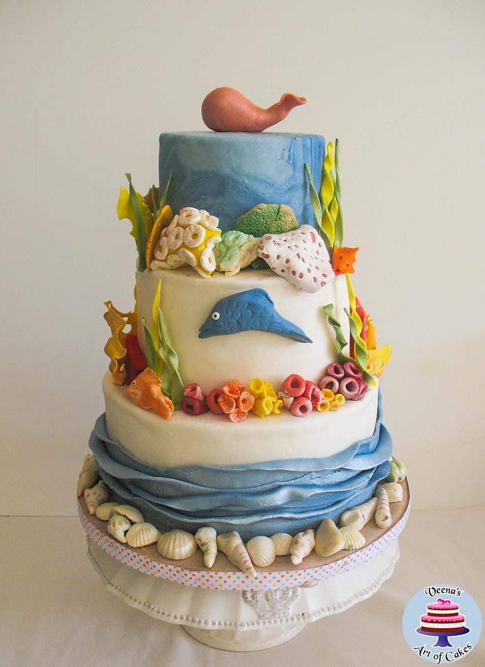 Beach/Ocean Theme Wedding Cake 