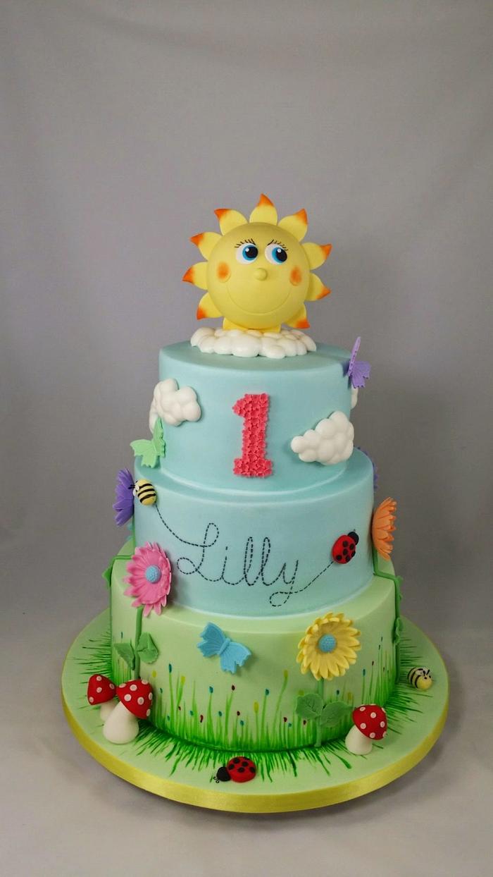 Sun and Sky First Birthday (2097) | Sunshine birthday cakes, First birthday  cakes, Baby first birthday cake