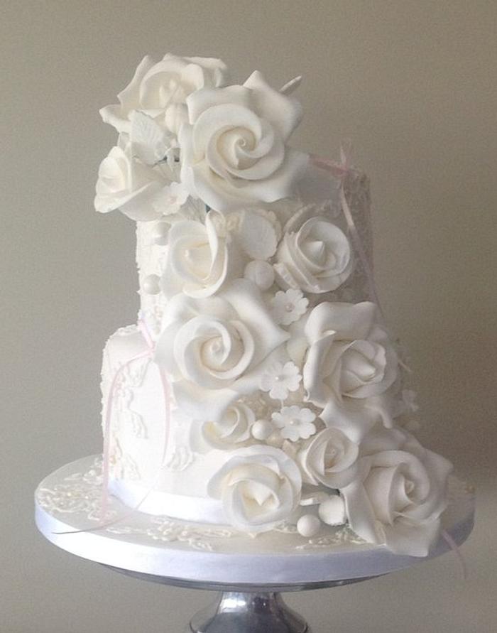 White Wedding cake, with just a touch of pink