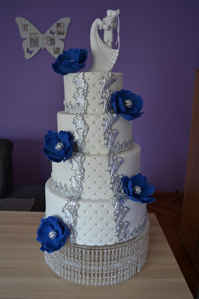 Royal blue wedding cake
