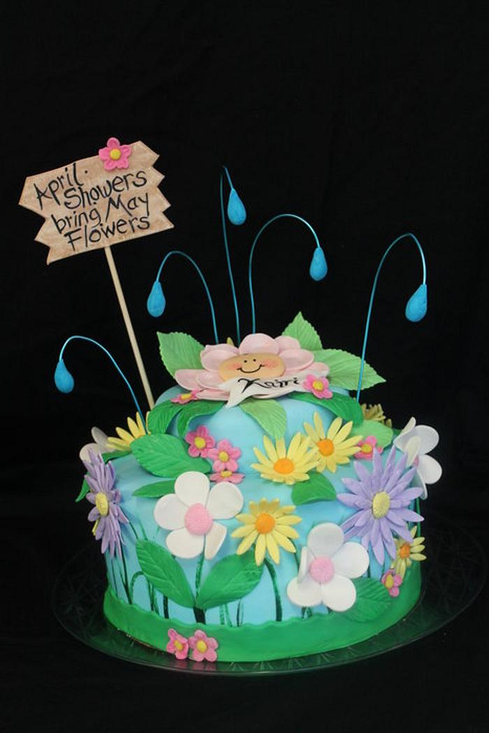 April Showers May Flowers Baby Shower Cake