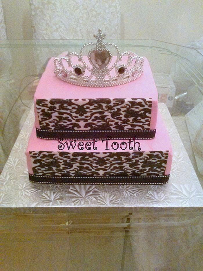 2 Tier Pink Damask Birthday Cake
