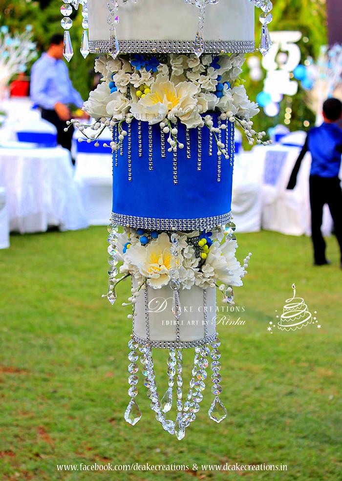 Royal Blue and White Chandelier Cake