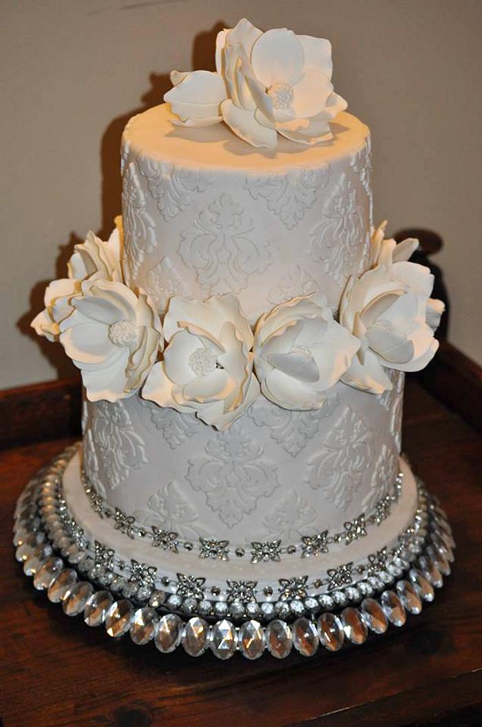 White Magnolia Wedding Cake