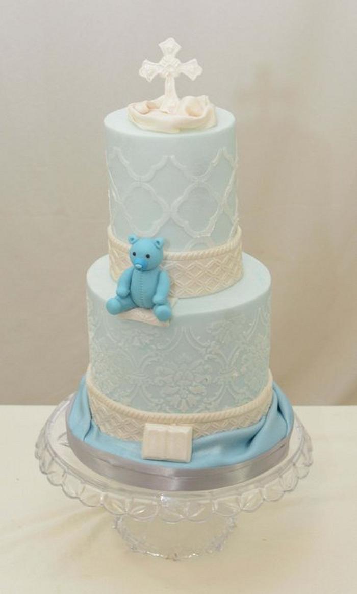  Blue and White Christening Cake