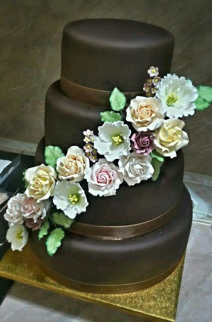 Chocolate, chocolate and again chocolate wedding cake 