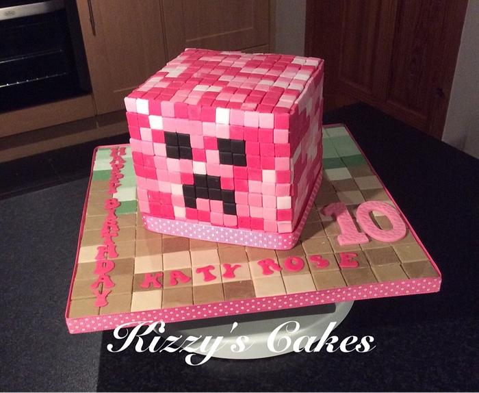 Minecraft Pink Creeper Cake