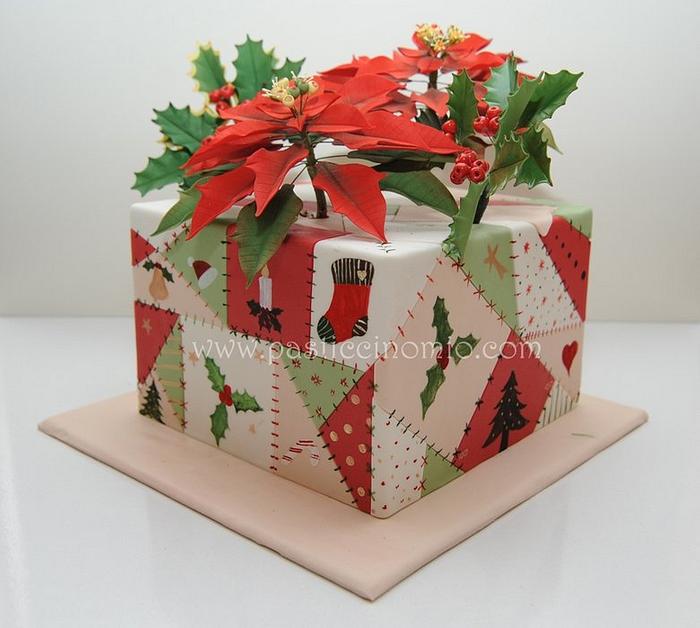 Patchwork Christmas Cake with Sugar Flowers