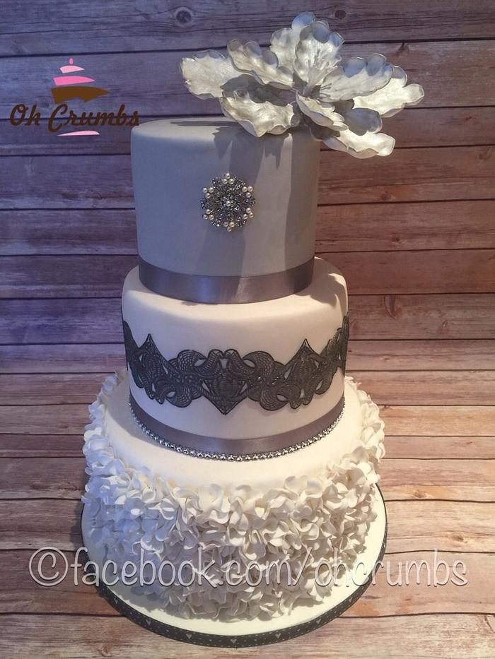 Grey Ruffles wedding cake