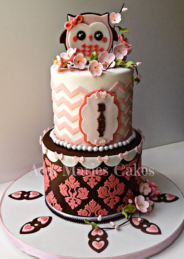 Pink and Brown Chevron Owl