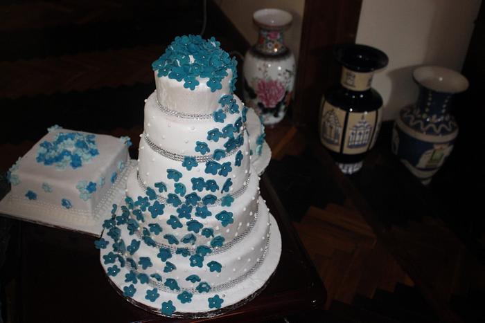 Dark AquaBlue with Silver (Wedding Cake)