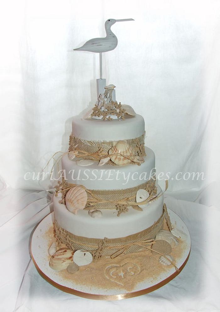 beach theme wedding cake