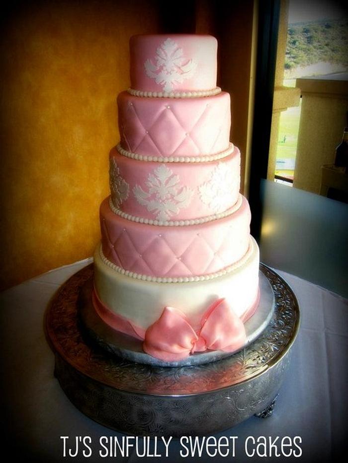 Pink Damask Wedding Cake