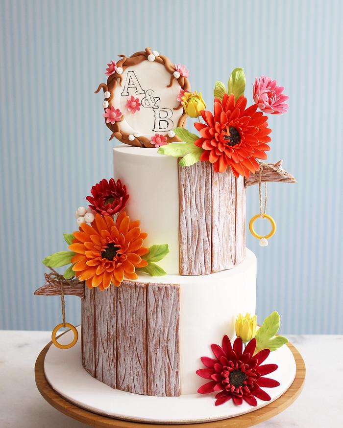 Gerbera daisy engagement cake
