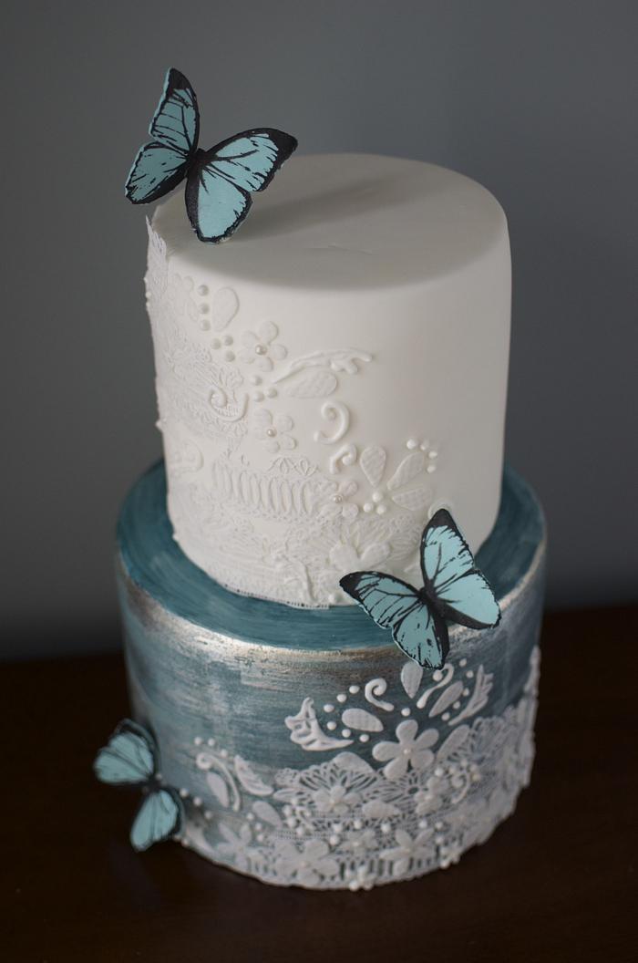 Lace and Butterfly Wedding Cake