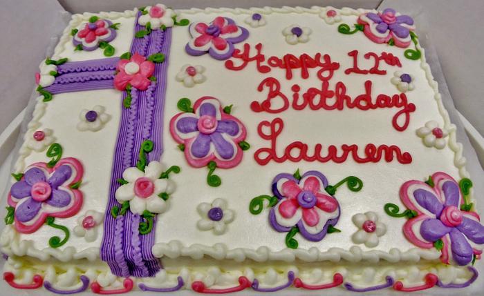 Whimsical pink & purple BC floral cake 