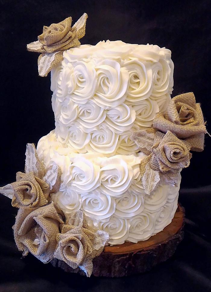Rosettes & Burlap Wedding Cake