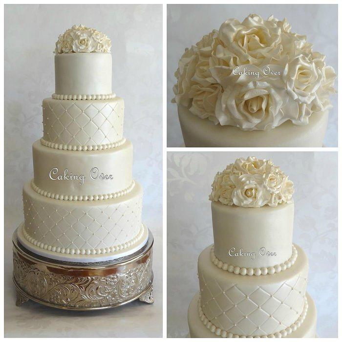White pearlised wedding cake
