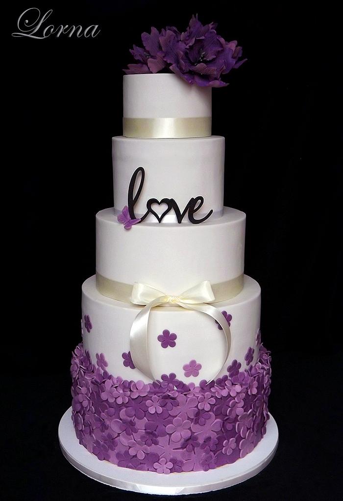 Wedding cake - White & Purple..