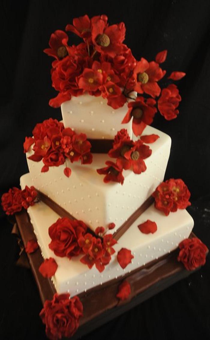 Red and Brown Wedding Cake