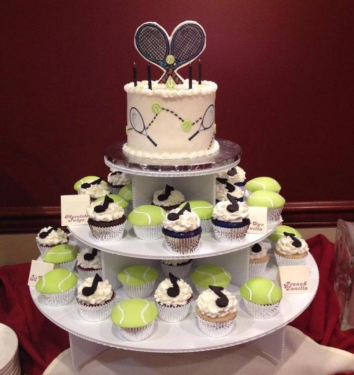 Tennis & Music Cake and Cupcake Tower