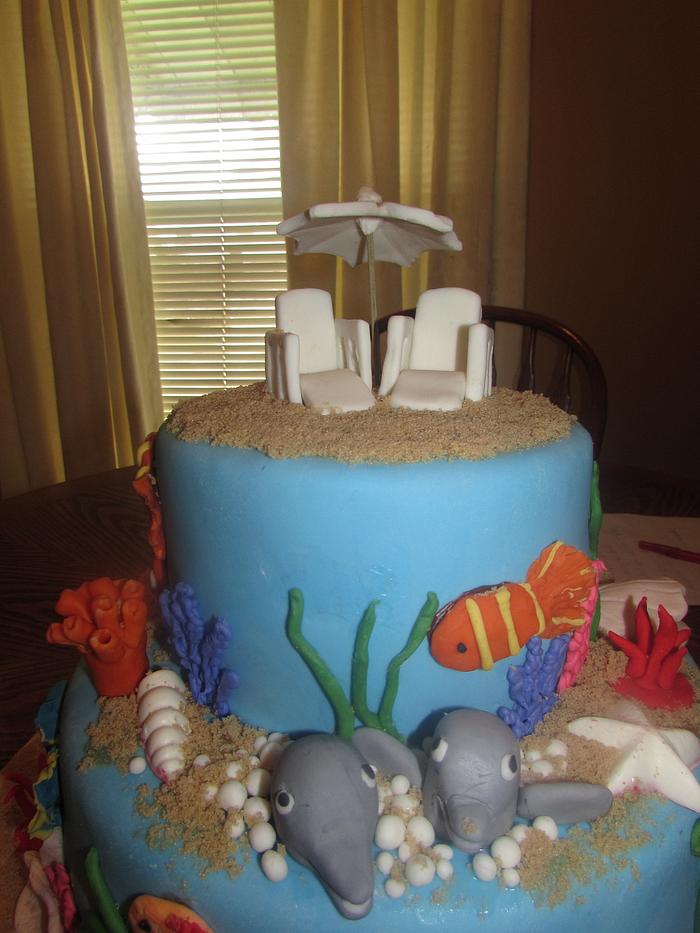Oceanside Bridal Shower cake 