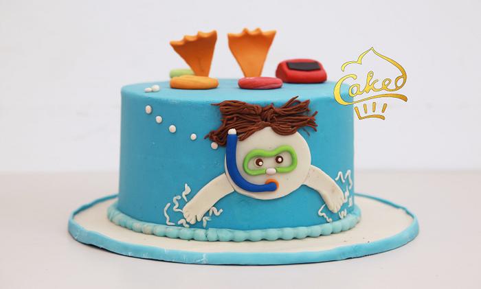 boy swimming cake