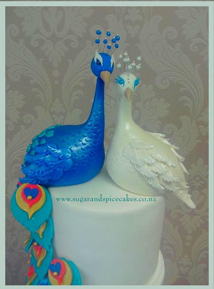 Peacock Wedding Cake & Cascading Cupcakes