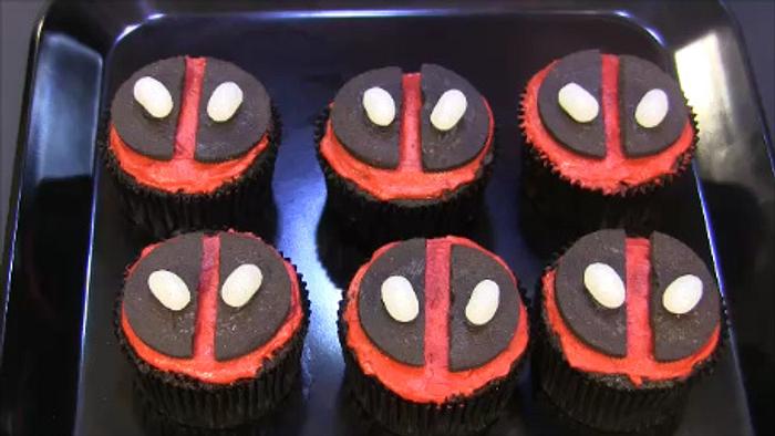 Deadpool Strawberry  Filled Cupcakes