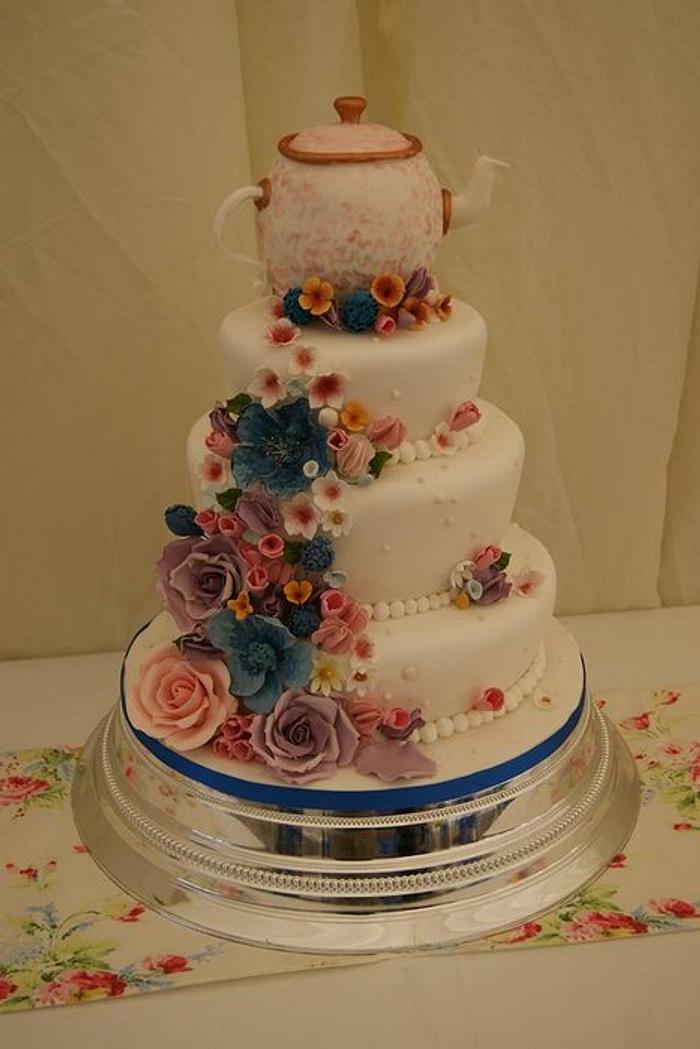 4 tier Whimsical Teapot Wedding cake