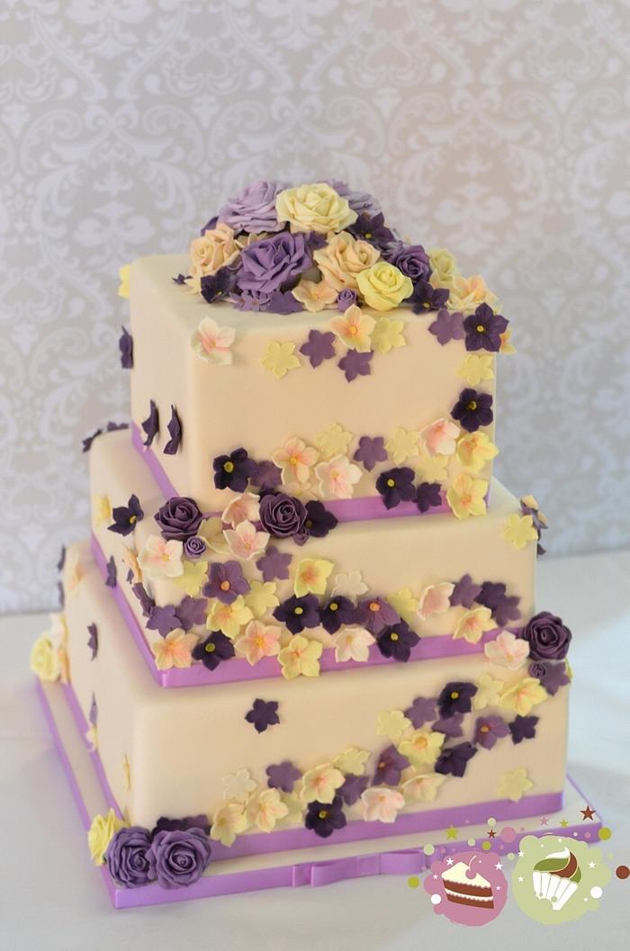 Lavender and ivory wedding cake
