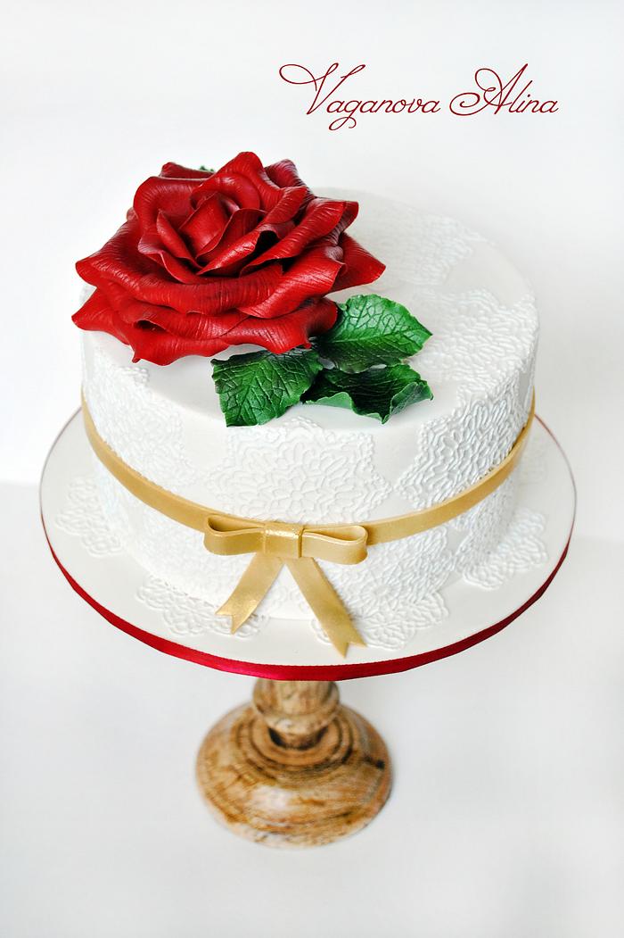 cake with red rose