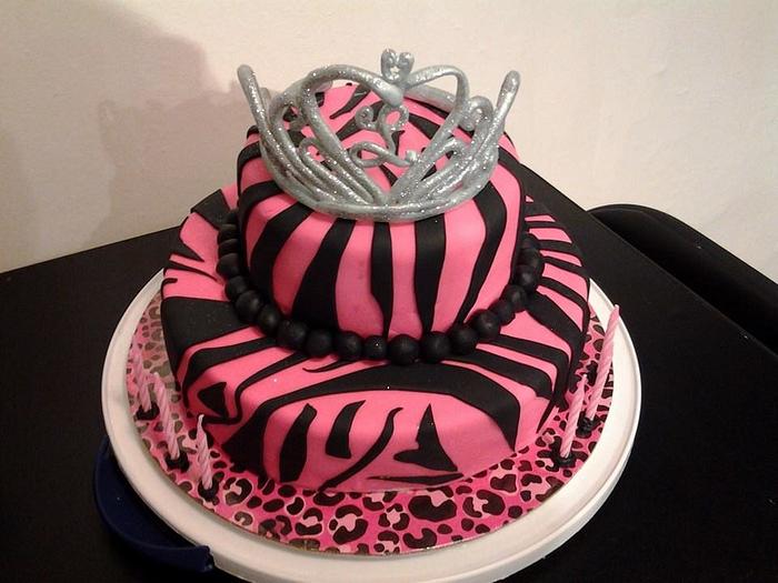 pink zebra crown cake