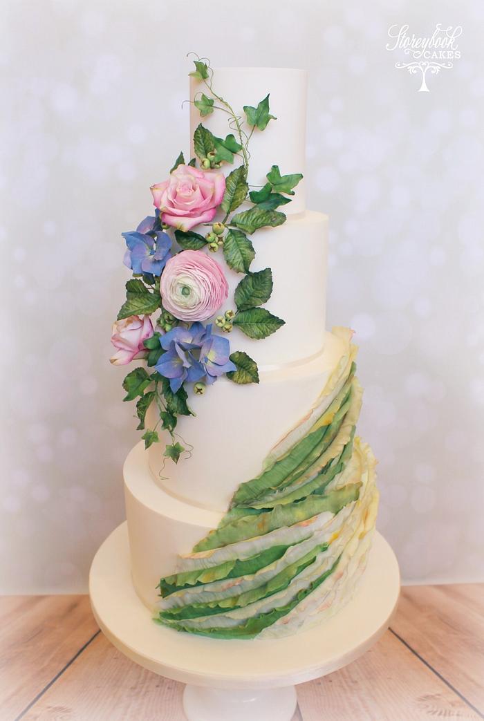 Green Ruffle Wedding Cake