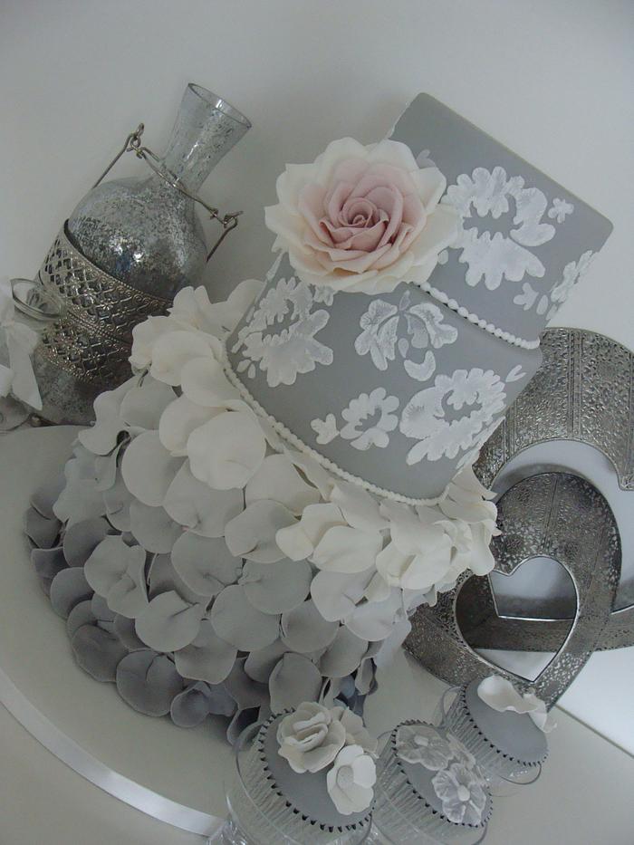 Grey Lace Wedding Cake