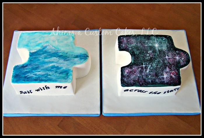 Ocean / Galaxy puzzle wedding cake