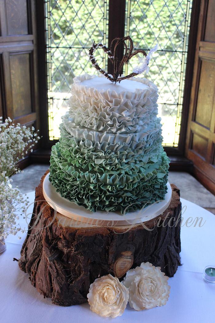 Green Ombre Ruffle Wedding Cake