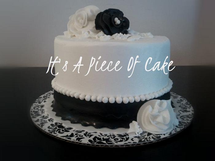 Black and White 6" Double Layer, Buttercream Iced, Fondant Accents