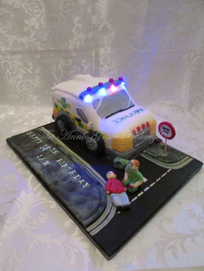 Ambulance cake with real Flashing lights.