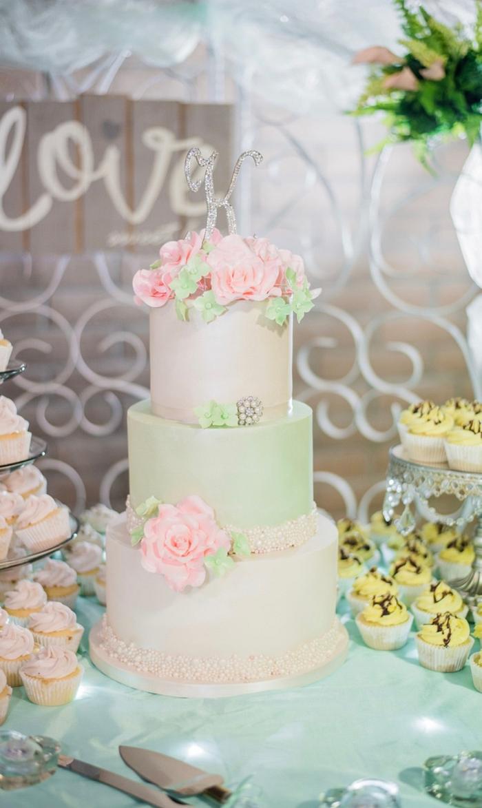 Mint and Pink Wedding Cake