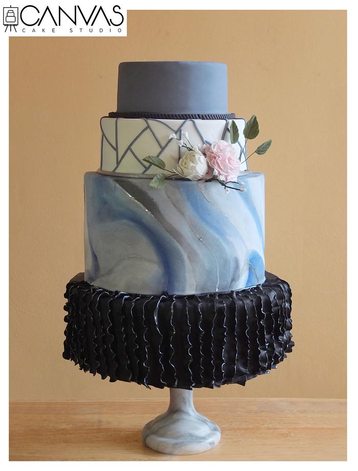 Shades of Blue and Jet Black Wedding Cake 