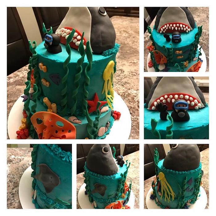 Shark and Diver Cake