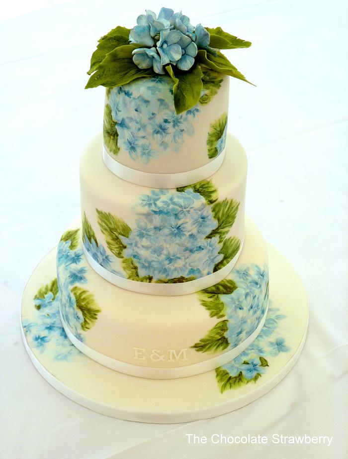 Hand-painted Hydrangea wedding cake