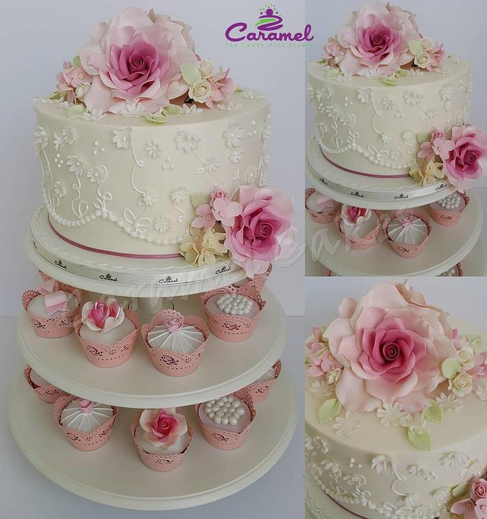 Mini Wedding Cake & Cupcakes