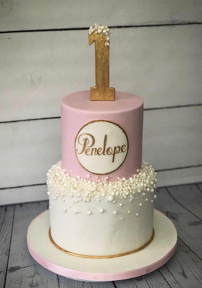 Pink and gold 1st birthday with bubbles