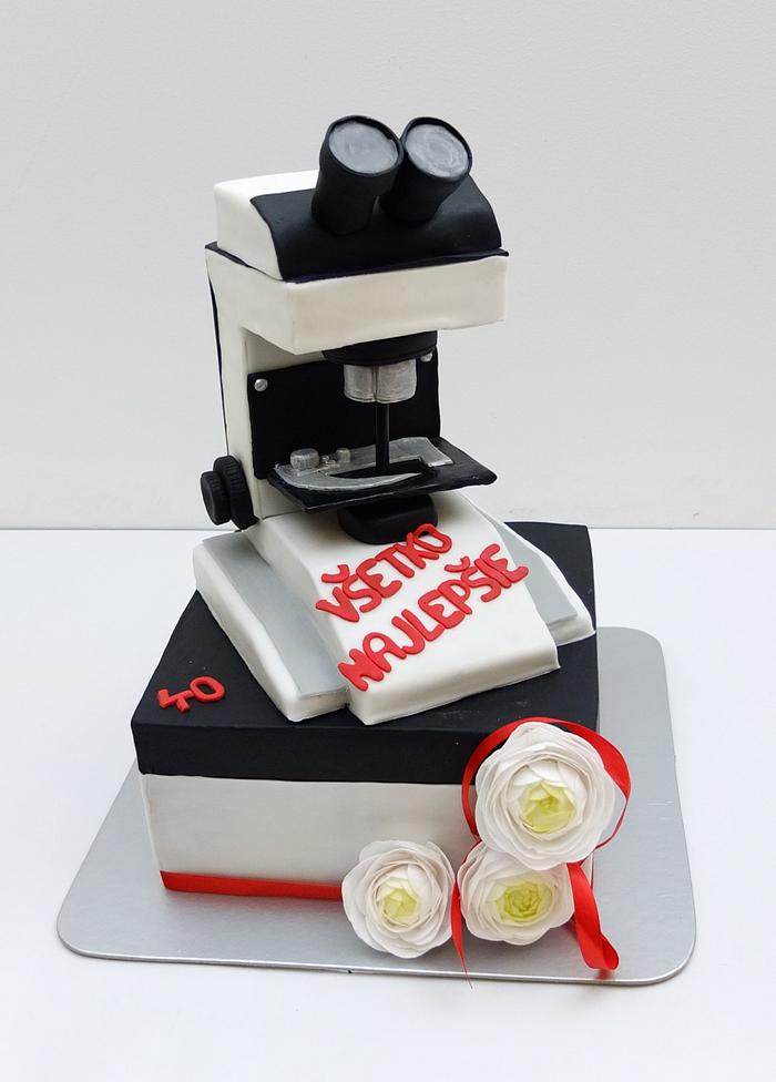 Microscope cake with wafer paper flowers