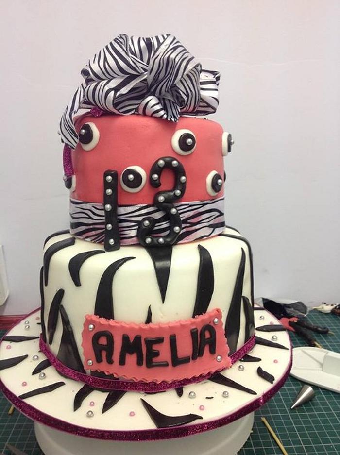 Zebra Print & Hot Pink birthday cake