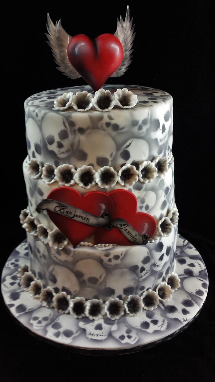 Wedding cake, skulls airbrush